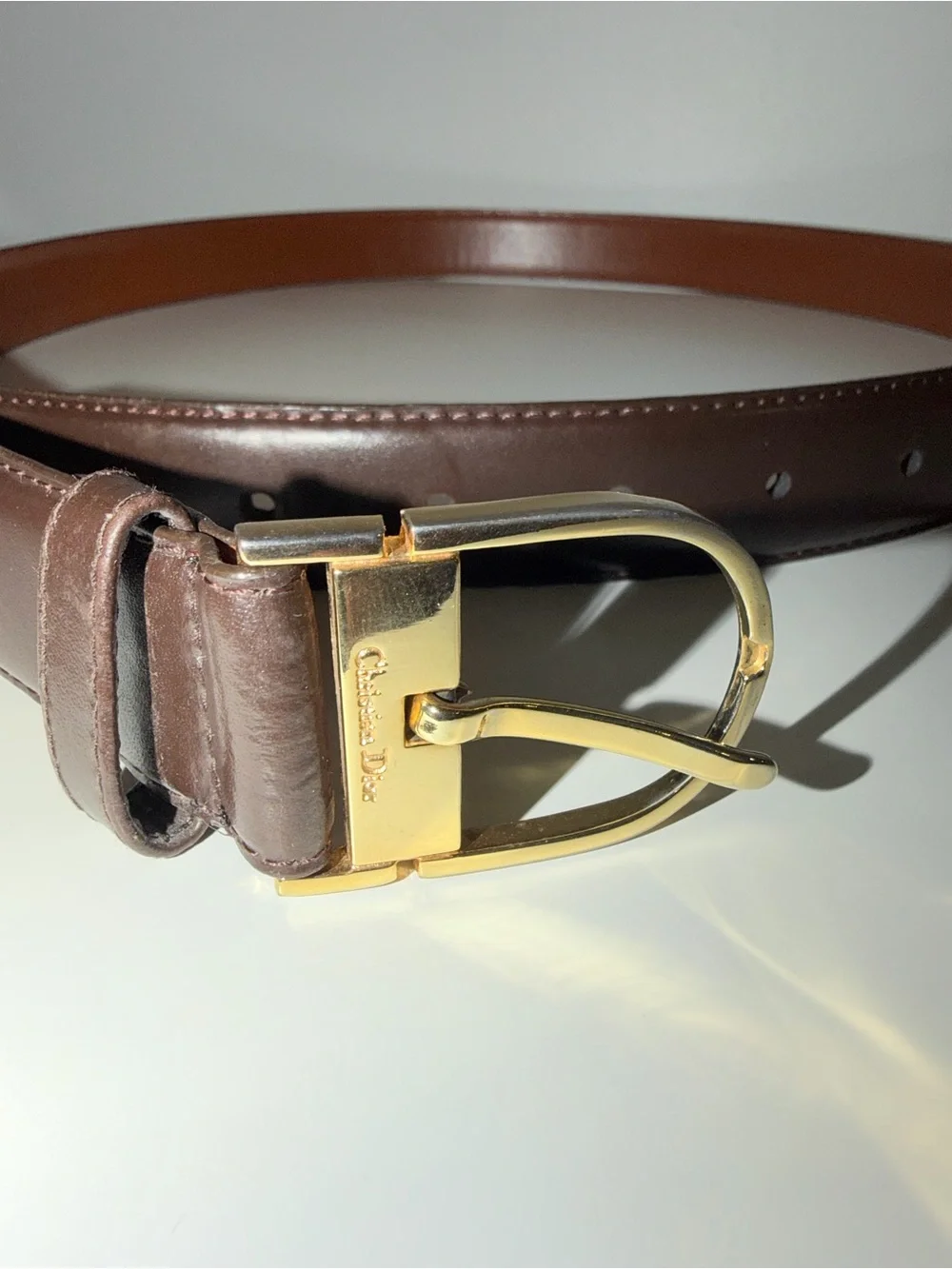 Vintage Signed Christian Dior Brown Split Leather Men’s Belt, Sz 38